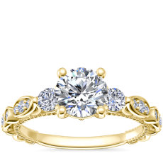 Floral Ellipse Diamond Cathedral Engagement Ring in 14k Yellow Gold (1/3 ct. tw.)